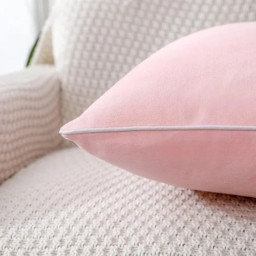 Vista 5 de PANOD Funda de almohada de terciopelo similar a la seda con funda de cojín de cuero a rayas doradas, funda de almohada cuadrada de lujo moderna