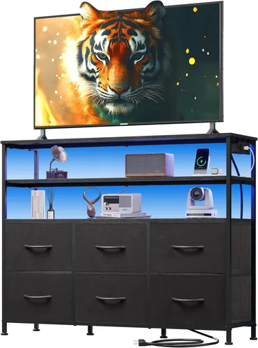 Vista 12 de Soporte de TV blanco para TV de 60, 65, 70 pulgadas, centro de entretenimiento con 8 cajones, mesa consola multimedia con parte superior de madera