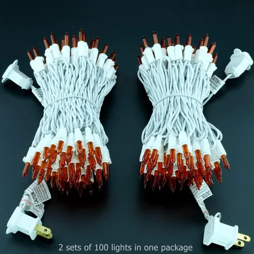 Vista 7 de YULETIME 200 luces de Navidad naranjas, paquete de 2 juegos de 33 pies, 100 luces incandescentes con certificación UL (naranja - cable blanco)
