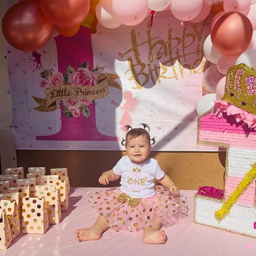 Vista 2 de Viworld Conjunto de ropa para bebé niña de primer cumpleaños con falda tutú con diadema