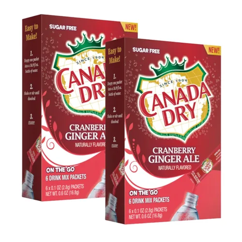 Mezcla de bebida en polvo LLE Canada Dry sabor a arándano y jengibre, sin azúcar y delicioso intensificador de agua, fácil de preparar, bebidas en