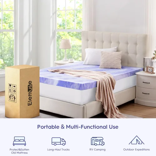 Vista 6 de ELEMUSE 4 Inch Ventilated Design Memory Foam Full Size Mattress Topper,Cooling Gel Infused Swirl Foam Pad for Pressure Relief Back Pain,Bed Topper