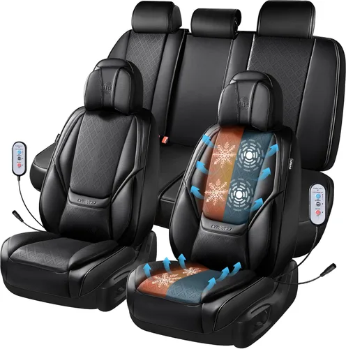 Vista 11 de CAR PASS Fundas de asiento de automóvil de piel de napa para 5 asientos, soporte lumbar de lujo, impermeables, transpirables, duraderas, todas