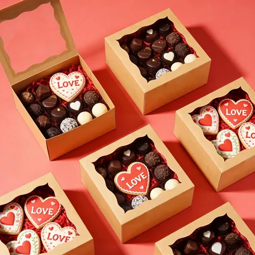 Vista 4 de XINHPKGG Paquete de 20 cajas de galletas de 6 x 6 x 3 pulgadas, cajas de panadería con ventana, caja de postre para macarrón, mini pastel, Marrón