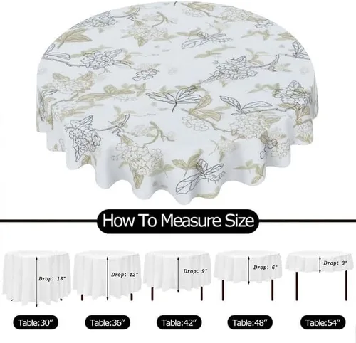 Vista 6 de Pastoral Round Tablecloth Floral Print Table Cloth Decor Washable Table Cover with Wrinkle Resistant for Home Kitchen Dining Room Picnic Camping