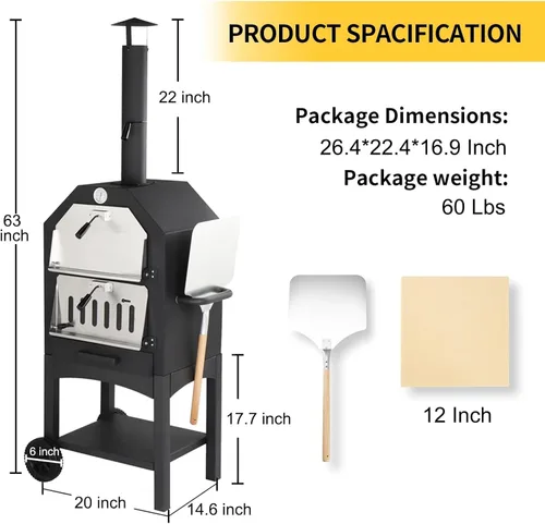 Vista 2 de Horno de Pizza para Exteriores - Horno de Pizza de Leña para Exterior con Piedra para Pizza, Cuchillo, Parrilla y Cubierta – Fabricante de Pizzas