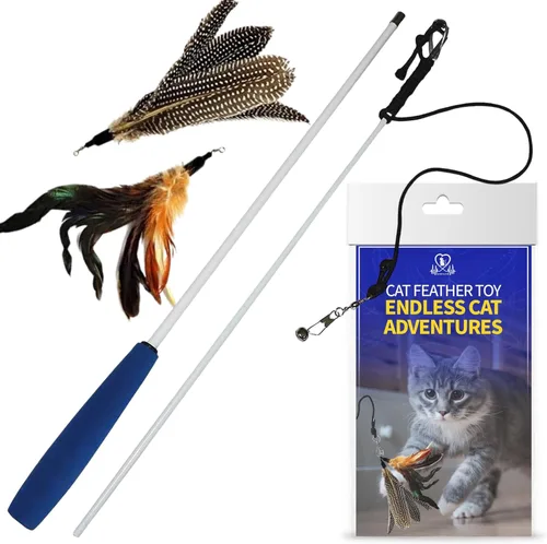 Pet Fit For Life Juguetes de varita de plumas para gatos, juguete interactivo para mascotas de interior, 2 accesorios de plumas, promueve la salud y