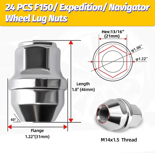 Vista 2 de Tuercas de llanta M14x1.5 OEM para 2015-2024 F150 Expedition Navigator Factory Stock Aluminio 14x1.5 Tuercas de rueda