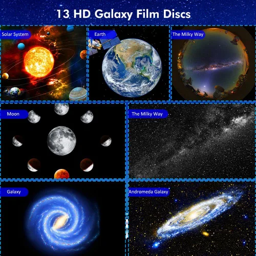 Vista 3 de Proyector de estrellas, proyector de planetario mejorado para dormitorio, proyector educativo de galaxia de audio con 13 discos Galaxy reemplazables