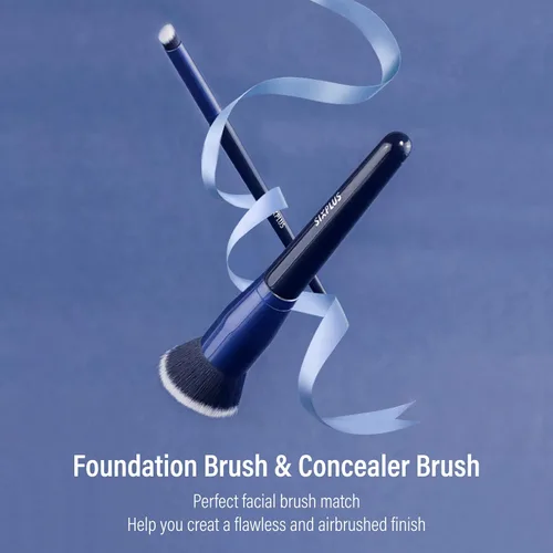 Vista 2 de SIXPLUS Juego de brochas de maquillaje y brocha para base y corrector, con parte superior plana, a rayas espirales, Kabuki, para líquidos, crema