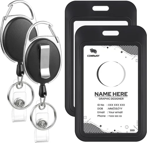Vista 10 de BESARME Juego de 2 portatarjetas retráctiles con mosquetón resistente, carrete de insignia, llavero retráctil con portatarjetas tácticas