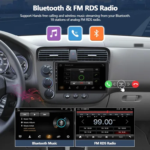 Vista 5 de 1G+32G para Honda Civic 2000 2001 2002 2003 2004 2005 Android Car Stereo con CarPlay Android Auto 9 "Pantalla táctil Bluetooth Radio de coche