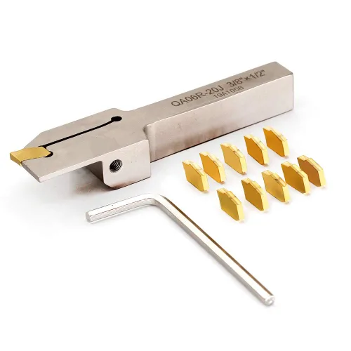 Vista 5 de OSCARBIDE 3/8"x1/2" Heavy Duty Nickel Plated QA06R-20J - Mano derecha - Torno indexable Ranurado titular con 10 piezas de insertos de carburo GTN-2