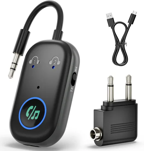 Receptor transmisor de dientes azules, adaptador 2 en 1 de dientes azules 5.3 manos libres llamada música, soporta dos auriculares inalámbricos,