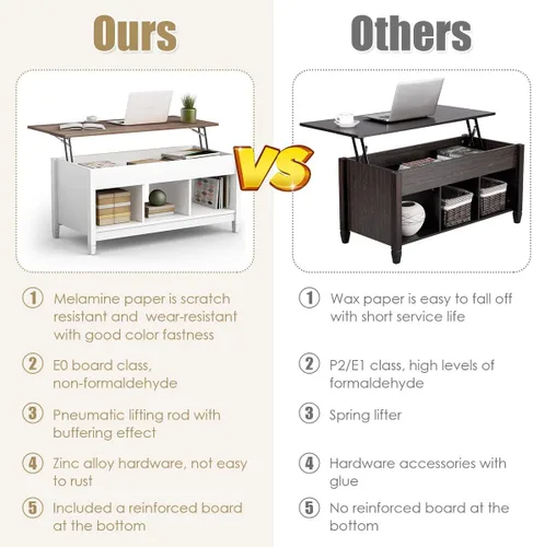 Vista 7 de Tangkula Wood Lift Top Coffee Table, Modern Tea Storage with Hidden Compartment and Open Storage Shelf for Living Room Office Reception Room, Lift