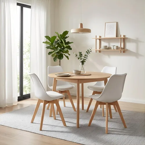 Vista 7 de LSSBOUGHT Sillas de comedor modernas de mediados de siglo, silla auxiliar de plástico con acolchado suave y patas de madera para comedor, sala