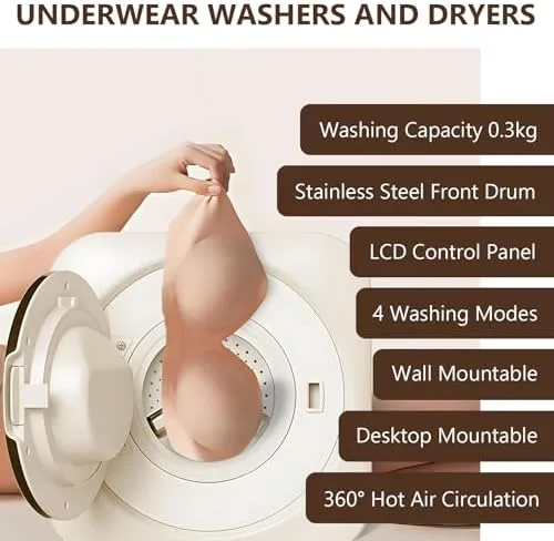 Vista 2 de Combo de mini lavadora y secadora portátil 2 en 1, lavadora compacta de carga frontal de 3.5 L, capacidad de 0.7 lbs, ideal para dormitorios, viajes