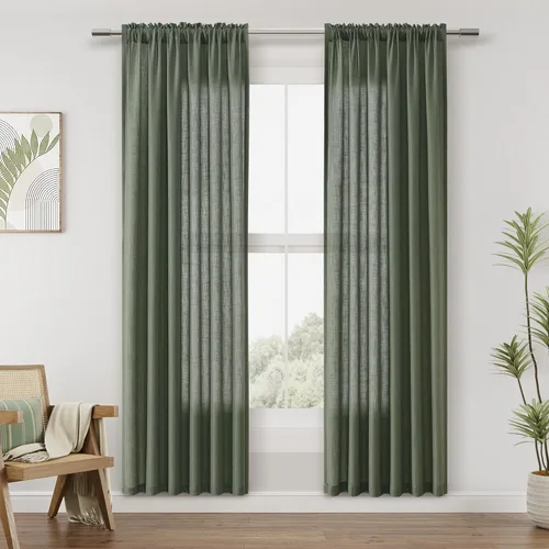 Vista 66 de Guken Cortinas de lino verde aguamarina de 84 pulgadas de largo, juego de 2 paneles semitransparentes con bolsillo para barra para comedor