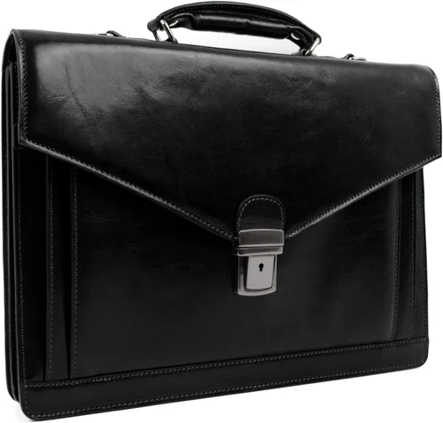 Vista 4 de Time Resistance Leather Briefcase for Men - Business Laptop Bag - Italian Handmade Leather Bag - Attache - Gift Box Included