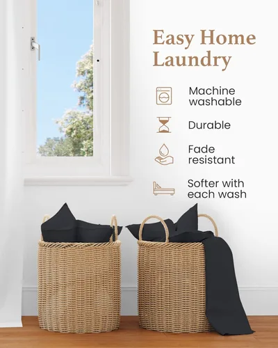 Vista 5 de Juego de 2 fundas para almohadas de 1000 hilos tamaño Standard en color negro, 100% de algodón egipcio con algodón de fibra larga y tejido satén