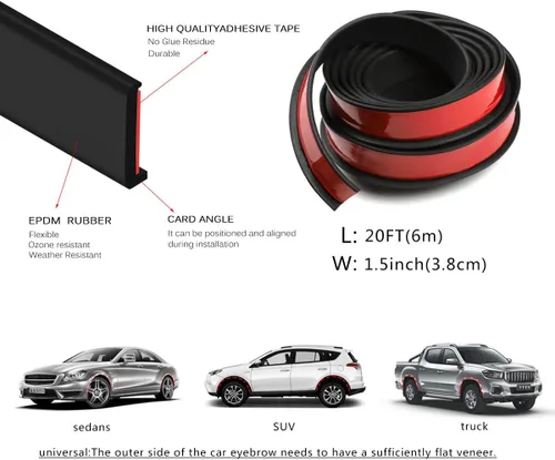 Vista 2 de Protector de Ceja de Rueda de Coche Tira de Labios de Arco de Moldura Ensanchador de Guardabarros Protector Universal de Goma Protector de Ceja