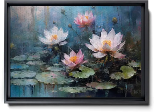 Lotus Painting Textured Flower Wall Art, Abstract Flower Landscape Painting for Modern Wall Decor Mural and Bedroom Wall Art