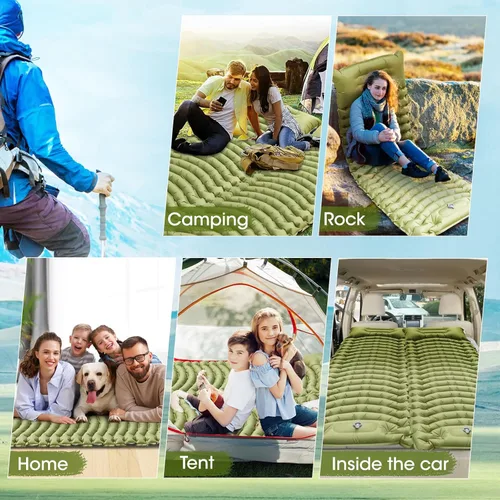 Vista 6 de Colchoneta de dormir para camping, almohadilla de dormir autoinflable, extra gruesa, con almohada con bomba de pie incorporada, colchoneta inflable