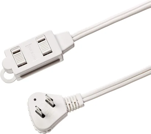 Vista 4 de Yaxa Basics, cable de extensión con múltiples tomas, tira de alimentación de 3 pies con 2 clavijas para interiores, enchufe plano, 13 amperios