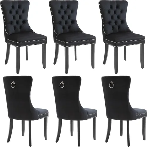 Vista 27 de mikibama Juego de 2 sillas de comedor tapizadas de terciopelo con respaldo de ala, sillas de comedor con patas de madera maciza con botón de cabeza