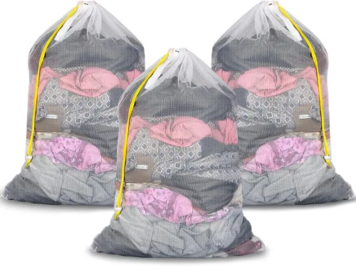 Bolsas de lavandería de malla con cordón, bolsas de lavandería extra grandes de 24 x 36 pulgadas con correas, para viajes, dormitorio universitario