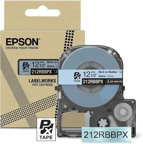 Epson LABELWORKS 212RBBPX Cartucho de Cinta PET (Poliéster) Genuino - Cinta de Etiquetadora de Diseño para Artesanía en Cinta Negra sobre Azul -