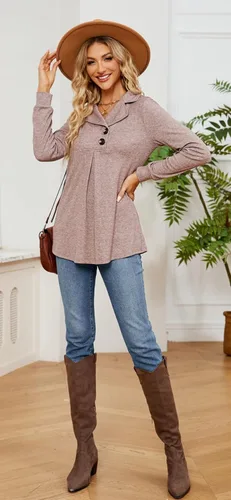 Vista 5 de Newchoice Blusa de manga larga para mujer, para leggings, casual, cuello de muesca, con botones, sudadera sin botones