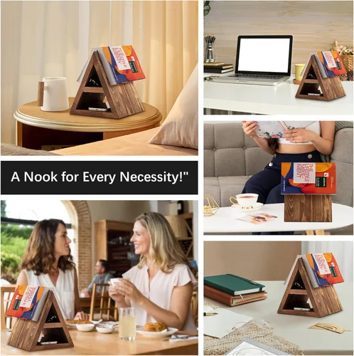 Vista 6 de Besuerte - Soporte de madera para páginas de libros en forma de triángulo, sin necesidad de montaje, regalos para amantes, soporte para libros