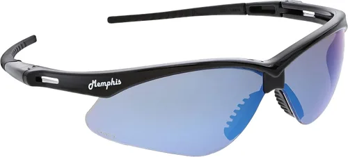 MCR Safety Gafas de Seguridad MP118 Lentes de Policarbonato con Espejo Azul con Protección UV y Revestimiento Resistente a Rayones, Marco Negro, 1
