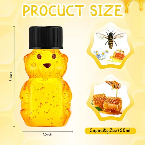 Vista 2 de Patelai 96 botellas de plástico de 2 onzas con forma de oso de miel transparente con forma de oso, dispensador de miel vacío con tapa, tarros