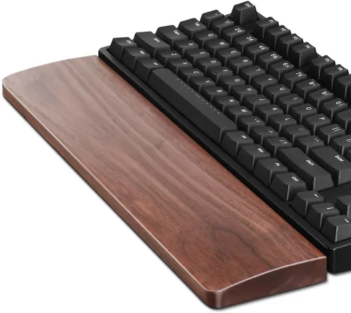 Meatanty Reposamuñecas para teclado de madera, ergonómico TKL Gaming Walnut mecánico, reposamuñecas duro, reposamuñecas para computadora, portátil,
