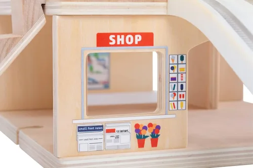 Vista 2 de Small Foot Estación de tren de juguetes de madera completa con accesorios diseñados para niños a partir de 3 años