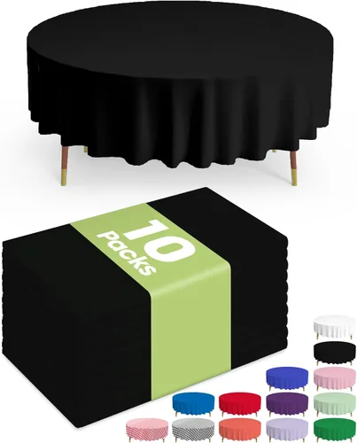Vista 57 de Pureegg - Juego de 10 manteles de plástico desechables redondos de 84 pulgadas, para fiestas, picnics, bodas, manteles decorativos, redondos, Blanco