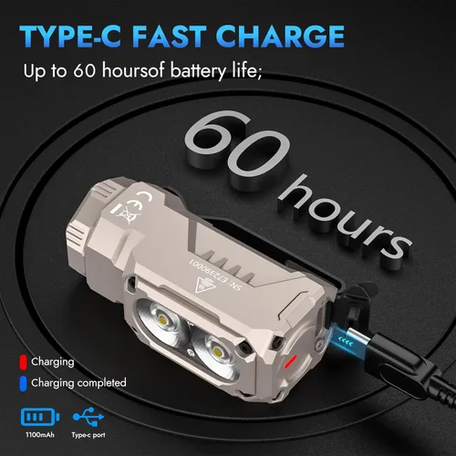 Vista 7 de WUBEN Mini linterna recargable E7 de 1800 lúmenes con imán, 6 modos súper brillantes, linternas EDC caqui, LED recargable tipo C; linterna