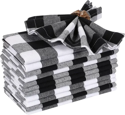 Vista 7 de Servilletas de tela a cuadros a cuadros, 18 x 18 pulgadas, negro y rojo, servilletas de boda, servilletas de cóctel, servilletas de tela