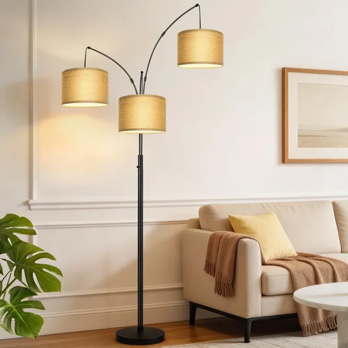 Vista 11 de Lámpara de pie regulable: 3 luces de arco para sala de estar, lámpara de pie alta moderna de 1000 lm con pantallas blancas y base pesada, lámpara