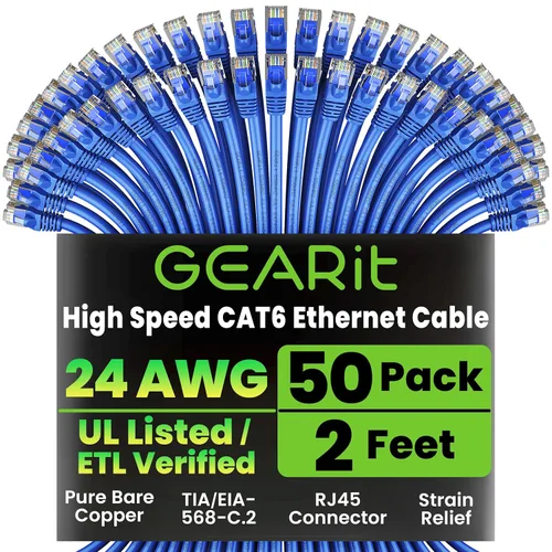 Vista 34 de GEARit Paquete de Cables Ethernet Cat 6 - Paquete de 20 Cables de Conexión Ethernet Cat6 de 1 pie Cable de Conexión de Red RJ45, Conectores