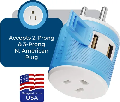 Vista 4 de OREI Adaptador de enchufe de viaje para Tailandia con USB dual, entrada de Estados Unidos, tipo O (U2U-18), funcionará con teléfonos celulares