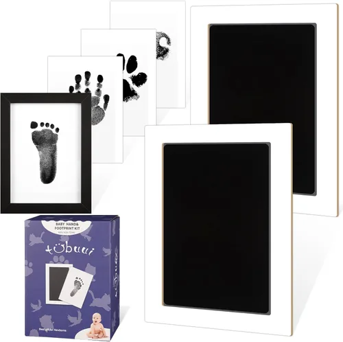 Vista 10 de Kit de huellas de bebé de 2 parques con 1 marco de madera, kit de huellas y manos sin tinta, sin ensuciar, almohadillas de tinta de tacto limpio