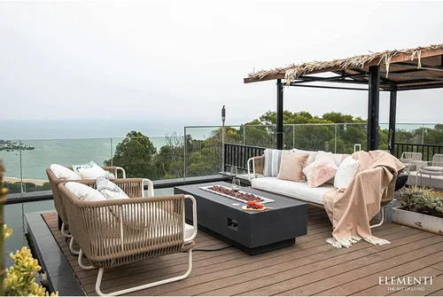 Vista 6 de AMS Chimenea Elementi Mesa grande para fogata de gas para patio exterior Cubierta y rocas de lava incluidas Linterna de mesa de bioetanol gratis