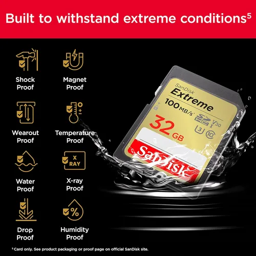 Vista 5 de SanDisk - Tarjeta de memoria SDHC UHS-I Extreme de 32 GB - C10, U3, V30, 4K, UHD, tarjeta SD - SDSDXVT-032G-GNCIN
