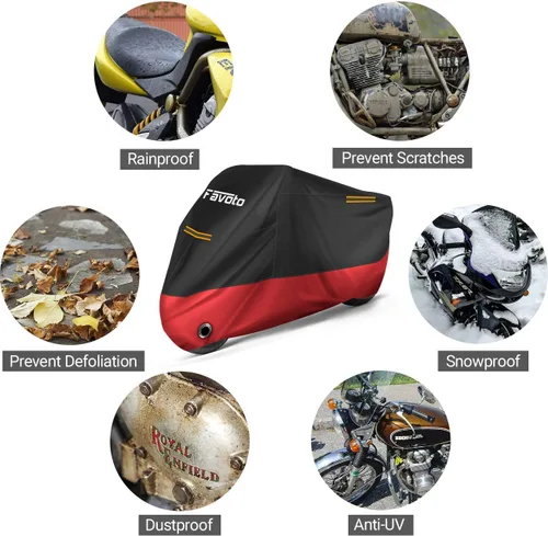 Vista 7 de Favoto - Funda impermeable para motocicleta, universal, duradera, reflectante, protección solar para cualquier temporada, con orificios de seguridad