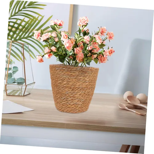 Vista 8 de LIOOBO 2 cestas para plantas, cestas de pastos marinos tejidas a mano con forro de plástico, macetas para plantas, contenedores organizadores