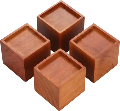 Vista 8 de Elevadores de muebles de pino macizo de 2 pulgadas, capacidad de 2000 libras, instalación sin herramientas, diseño de madera natural para camas