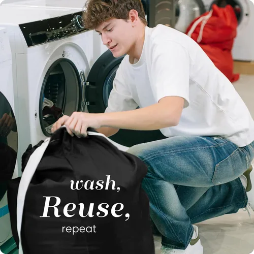 Vista 5 de Bolsa de lavandería Handy Laundry con correa de hombro - Cierre de cordón con bloqueo, material duradero, gran capacidad, costuras resistentes